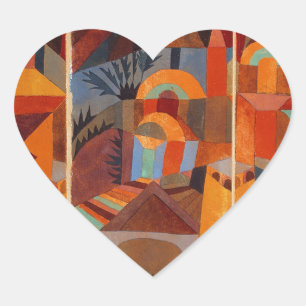 Colourful Abstract Cubism Klee Temple Gardens Heart Sticker