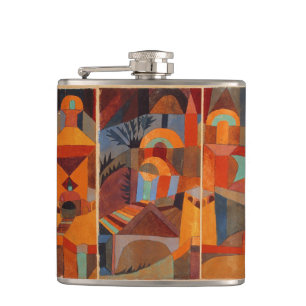 Colourful Abstract Cubism Klee Temple Gardens Hip Flask