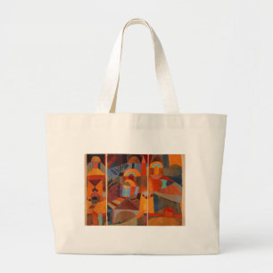 Colourful Abstract Cubism Klee Temple Gardens Large Tote Bag