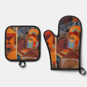 Colourful Abstract Cubism Klee Temple Gardens Oven Mitt & Pot Holder Set