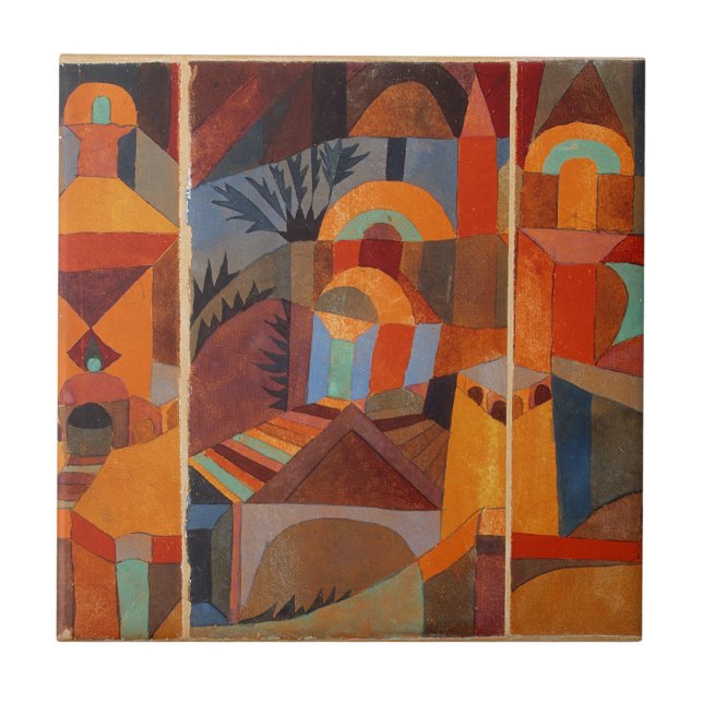 Colourful Abstract Cubism Klee Temple Gardens Tile (Front)