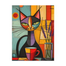 Colourful Abstract Cubist Cat & Coffee