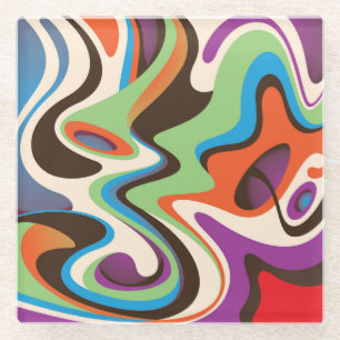 Colourful Abstract Curved Waves Glass Coaster