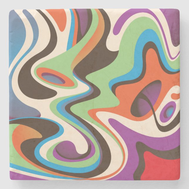Colourful Abstract Curved Waves Stone Coaster (Front)