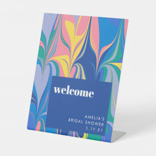 Colourful Abstract Custom Bridal Shower Welcome Pedestal Sign