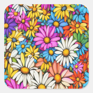 Colourful Abstract Daisies #444 -     Square Sticker