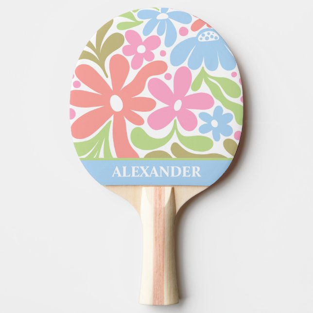 Colourful Abstract Daisy Flowers Personalised Ping Pong Paddle (Front)