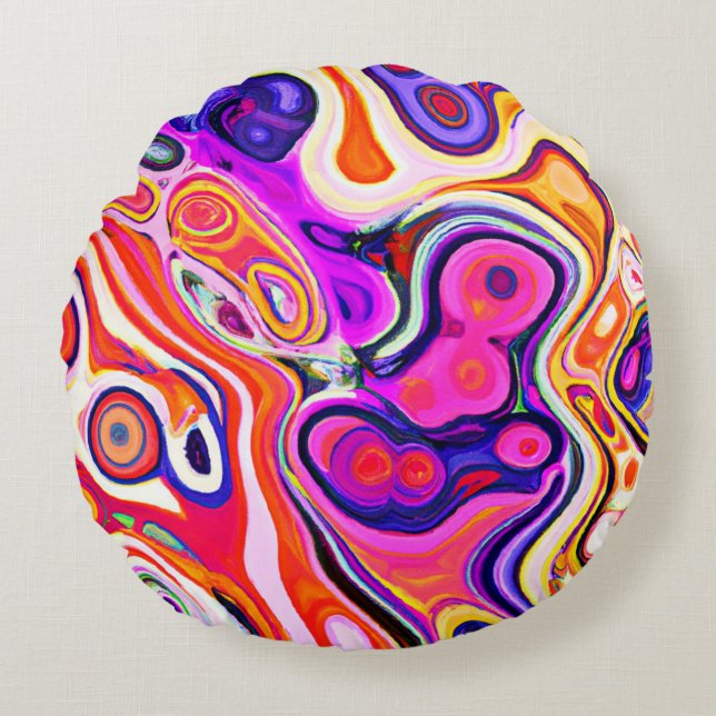Colourful Abstract Design in Focus Round Cushion (Front)