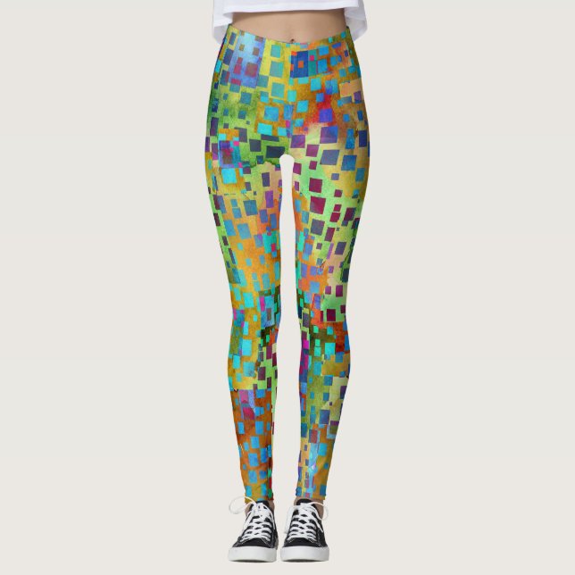 Colourful Abstract Digital Art with Squares Leggin Leggings (Front)