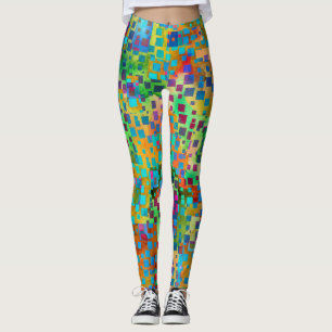 Colourful Abstract Digital Art with Squares Leggings