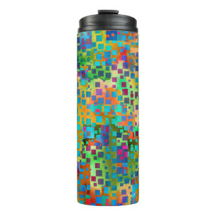 Colourful Abstract Digital Art with Squares Thermal Tumbler
