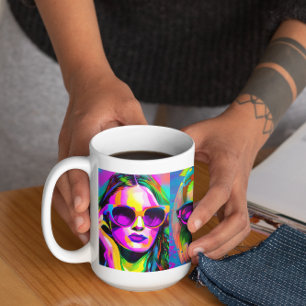 Colourful Abstract Digital Art   Women in Sunglass Coffee Mug