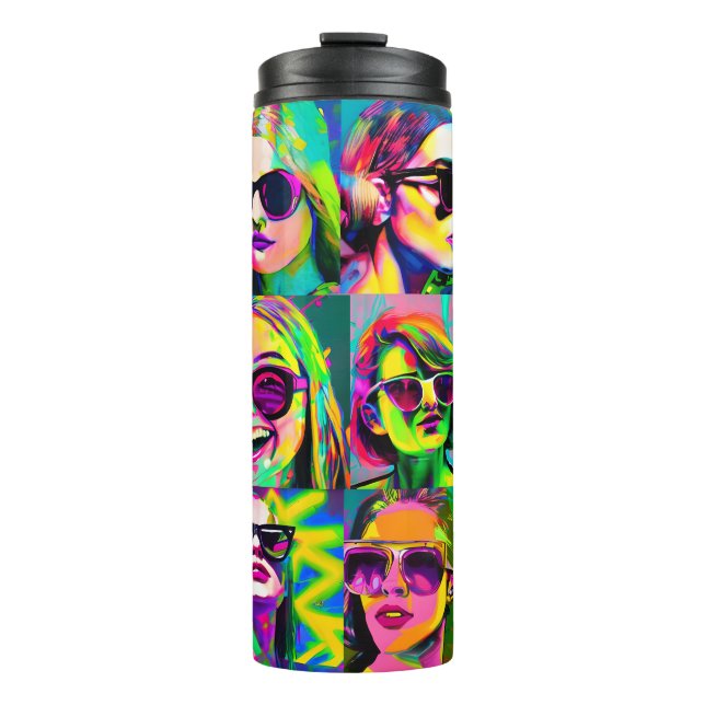 Colourful Abstract Digital Art | Women in Sunglass Thermal Tumbler (Front)