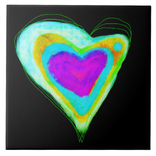 Colourful Abstract Digital Heart Painting Tile