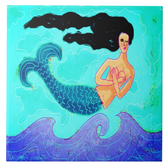 Colourful Abstract Digital Mermaid Painting Tile (Front)