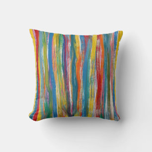 Colourful Abstract: Digital Oil Painting Lines Cushion