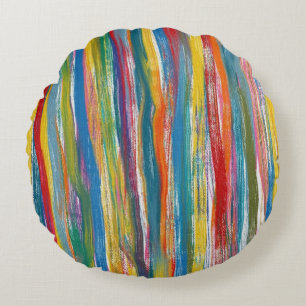 Colourful Abstract: Digital Oil Painting Lines Round Cushion