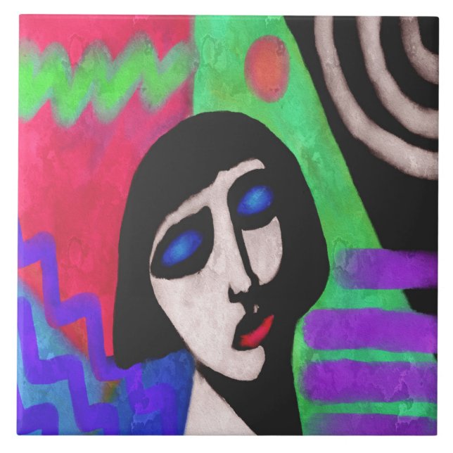 Colourful Abstract Digital Painting of a Woman Tile (Front)