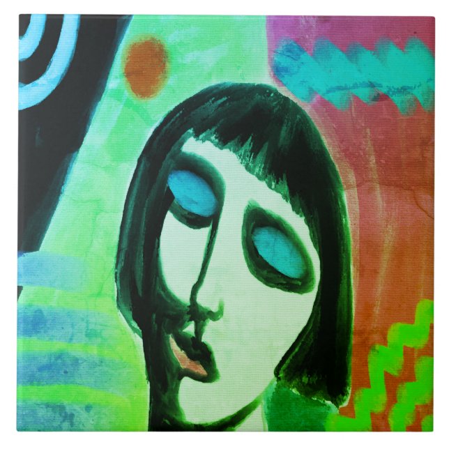 Colourful Abstract Digital Painting of a Woman Tile (Front)