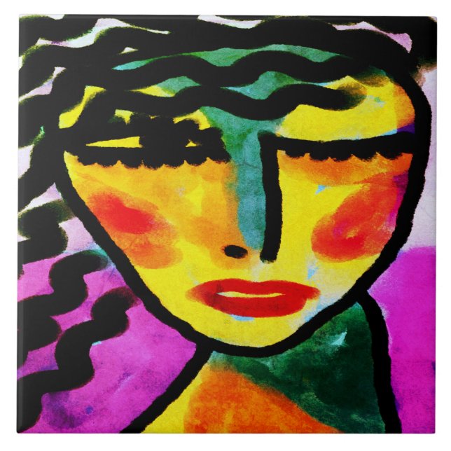 Colourful Abstract Digital Painting of a Woman Tile (Front)