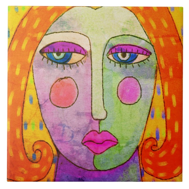 Colourful Abstract Digital Painting of a Woman Tile (Front)