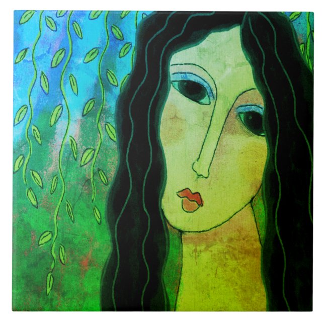 Colourful Abstract Digital Painting of a Woman Tile (Front)