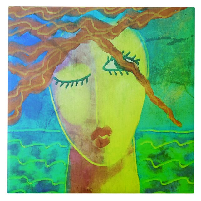 Colourful Abstract Digital Painting of a Woman Tile (Front)