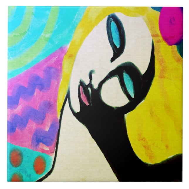 Colourful Abstract Digital Portrait of a Woman Tile (Front)