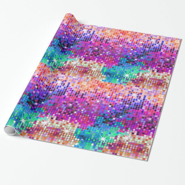 Colourful abstract disco glitter pattern wrapping paper (Unrolled)