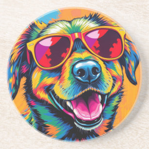 Colourful Abstract Dog with Sunglasses Coaster