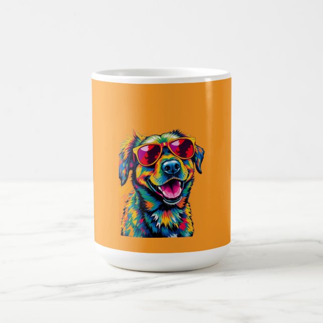 Colourful Abstract Dog with Sunglasses Coffee Mug (Center)