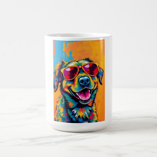 Colourful Abstract Dog with Sunglasses Coffee Mug (Center)