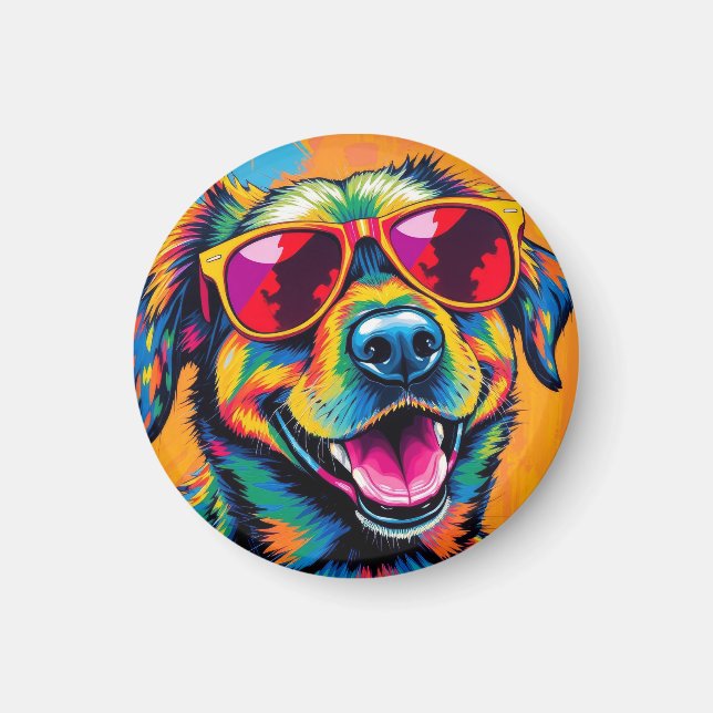 Colourful Abstract Dog with Sunglasses Magnet (Front)