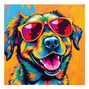 Colourful Abstract Dog with Sunglasses Photo Print