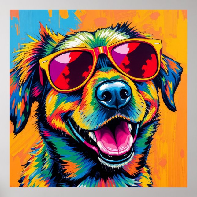 Colourful Abstract Dog with Sunglasses Poster (Front)