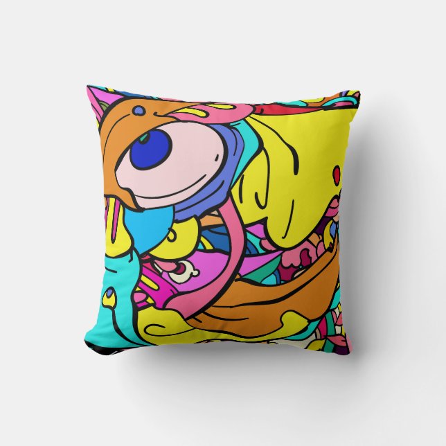 Colourful Abstract Doodle Art Cushion (Front)