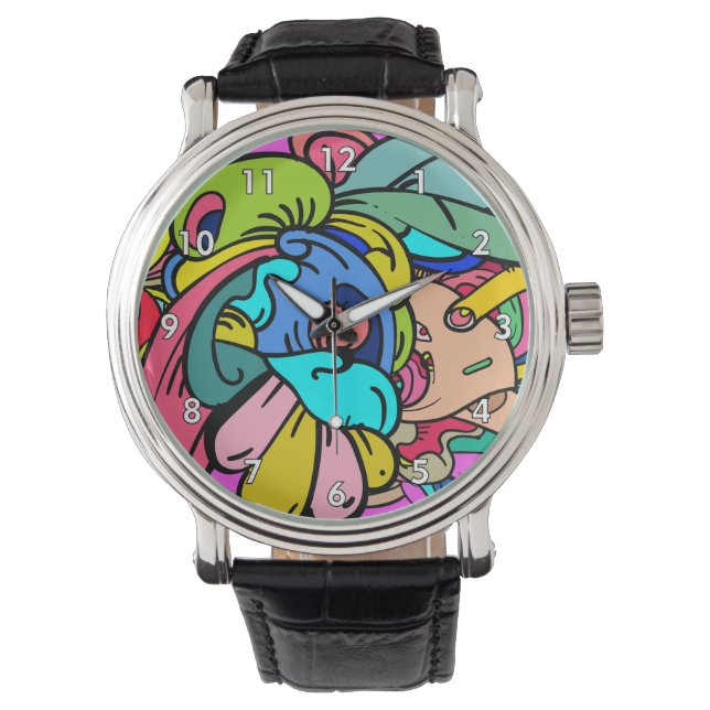 Colourful Abstract Doodle Art Watch (Front)