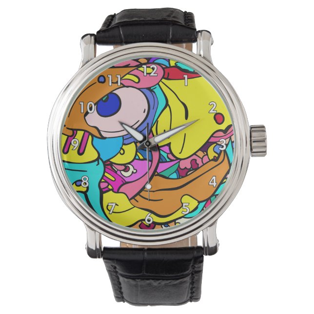 Colourful Abstract Doodle Art Watch (Front)