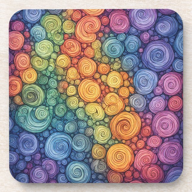 Colourful Abstract Doodle Swirl Pattern Coaster (Front)
