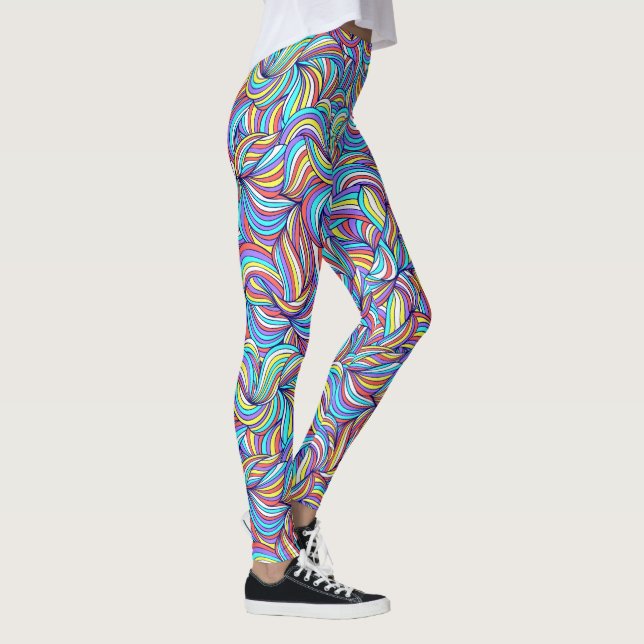 Colourful Abstract Doodle Swirl Pattern, Fun Leggings (Right)