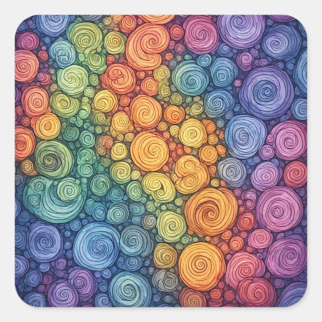 Colourful Abstract Doodle Swirl Pattern Square Sticker (Front)