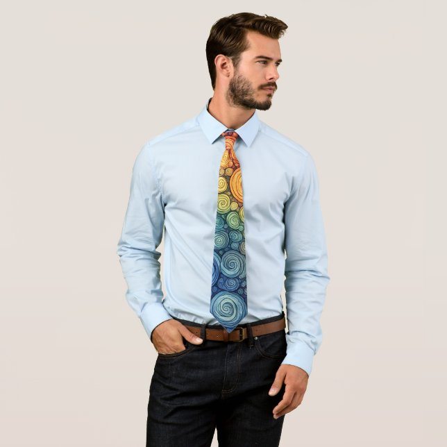 Colourful Abstract Doodle Swirl Pattern Tie (In Situ)