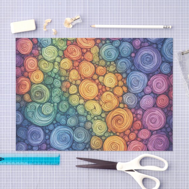 Colourful Abstract Doodle Swirl Pattern Tissue Paper (Craft)