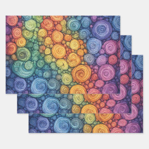 Colourful Abstract Doodle Swirl Pattern Wrapping Paper Sheet