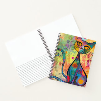 Colourful Abstract Double Tail Cat Lined Sketchboo Notebook
