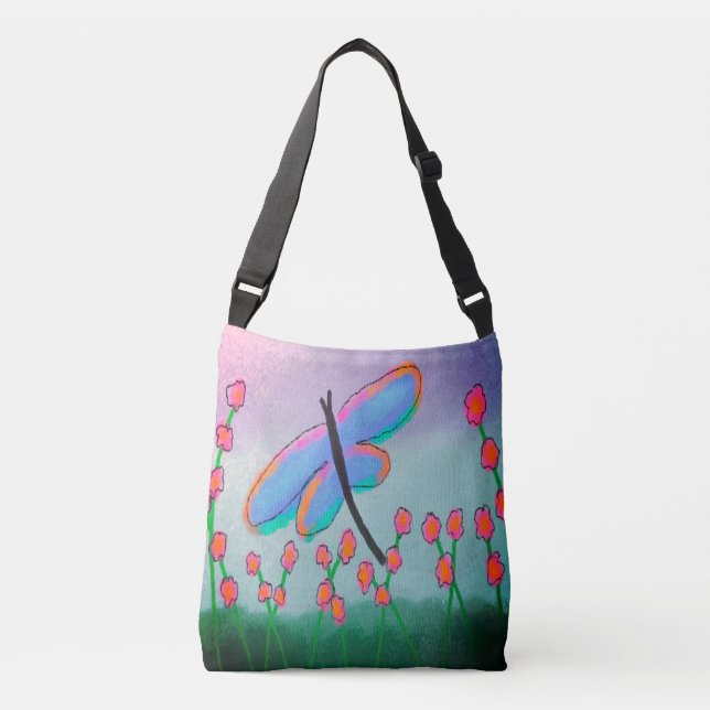 Colourful Abstract Dragonfly Painting Crossbody Bag (Front)