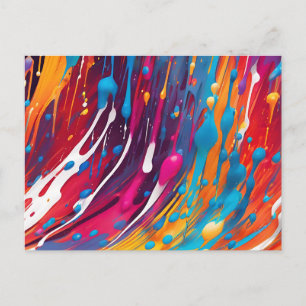 Colourful Abstract Dripping Paint Postcard