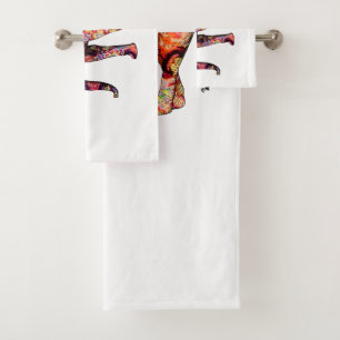 Colourful abstract elephant bath towel set