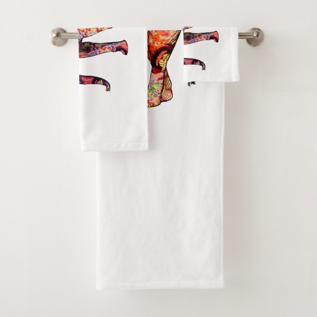 Colourful abstract elephant bath towel set (Insitu)