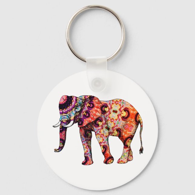 Colourful abstract elephant key ring (Front)
